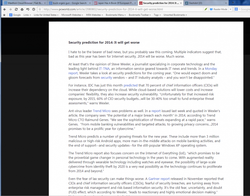 Maxthon's Reader mode clears away Web clutter to focus just on the main article.