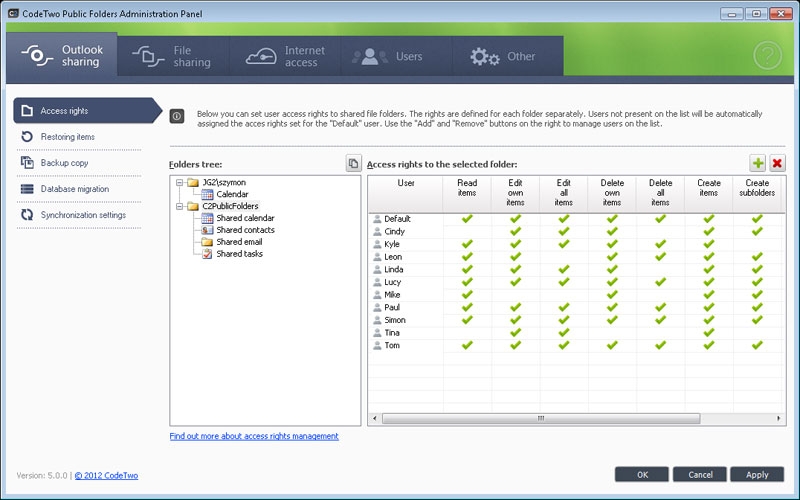 The Administration Panel will help you manage access rights to shared folders, create backups, restore deleted items and more.