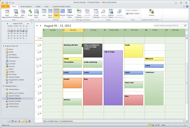 Shared calendar in Outlook. Sharing Outlook calendar will e.g. let a secretary update the boss's calendar remotely.