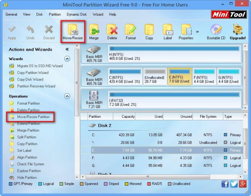 Resize/Move Partitions Resize/Move Partitions