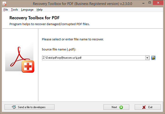 Selection of a damaged file to be recovered