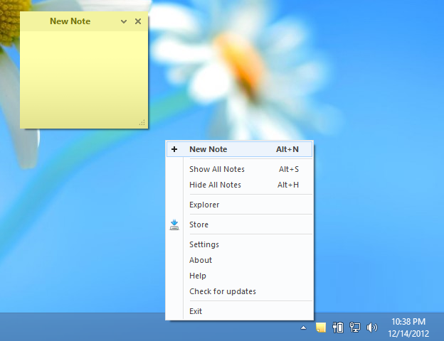 Tray menu, If you want to add a new sticky note to your desktop, simply double click to the application's system tray icon.