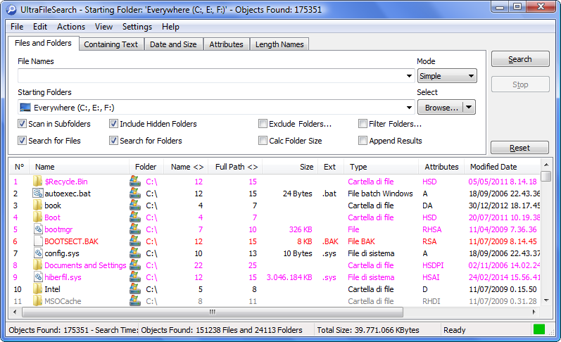 Tab Files and Folders - All Files  Details View