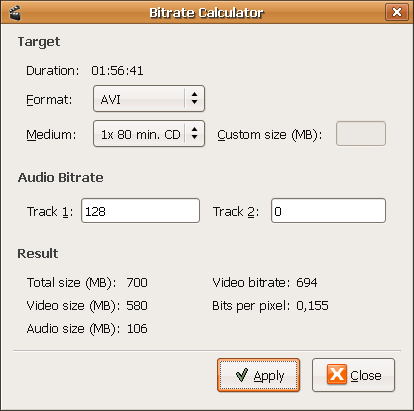 Bitrate/size calculator