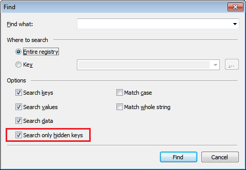 Search only hidden keys