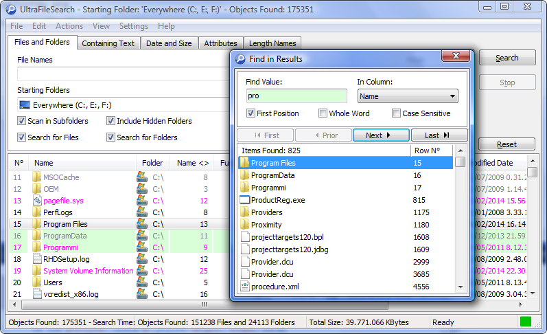 Tab Files and Folders - All Files Details View - Find in Results