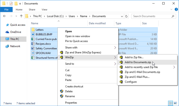 Zip files with WinZip