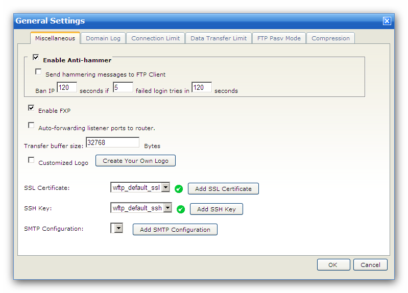 Domain setting dialog
