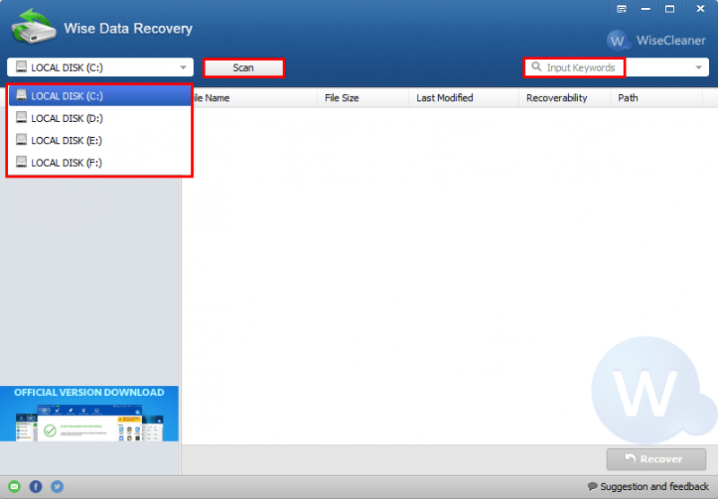 Select the hard disk drive where the lost data were. 