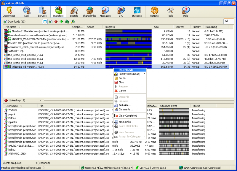 This dialog lists your downloads on the top and currently ongoing uploads on the bottom. 