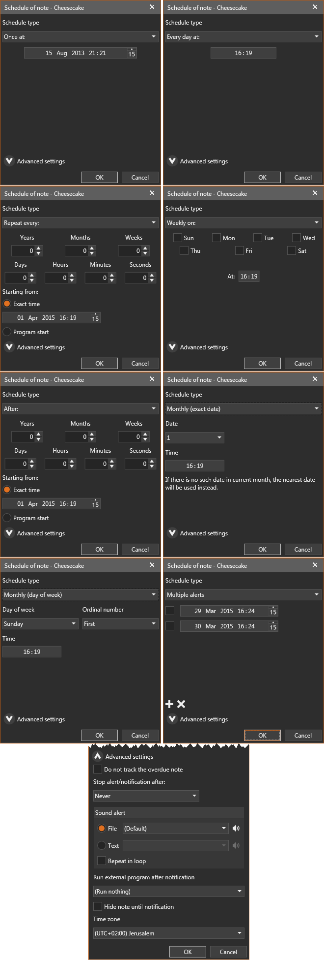 Various schedule types