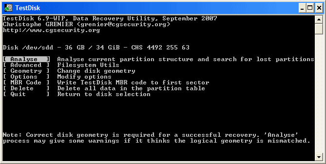 Current partition table status