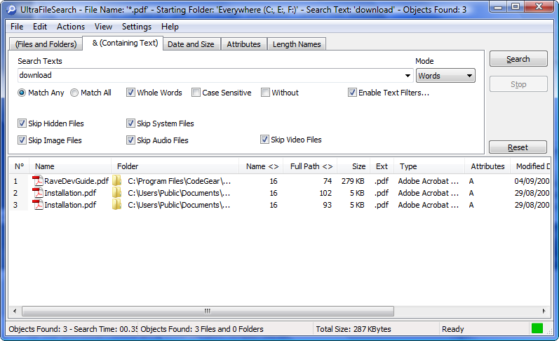 Tab Containing Text - Details View