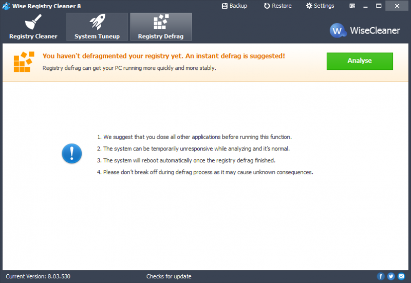 Registry defrag