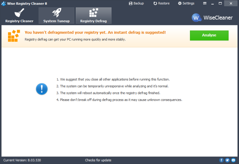 Registry defrag