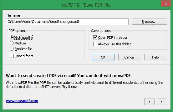 Save PDF doPDF window