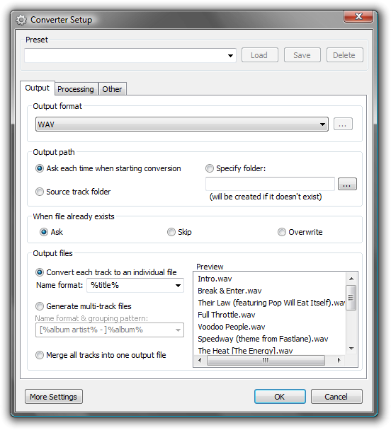 Converter Setup dialog