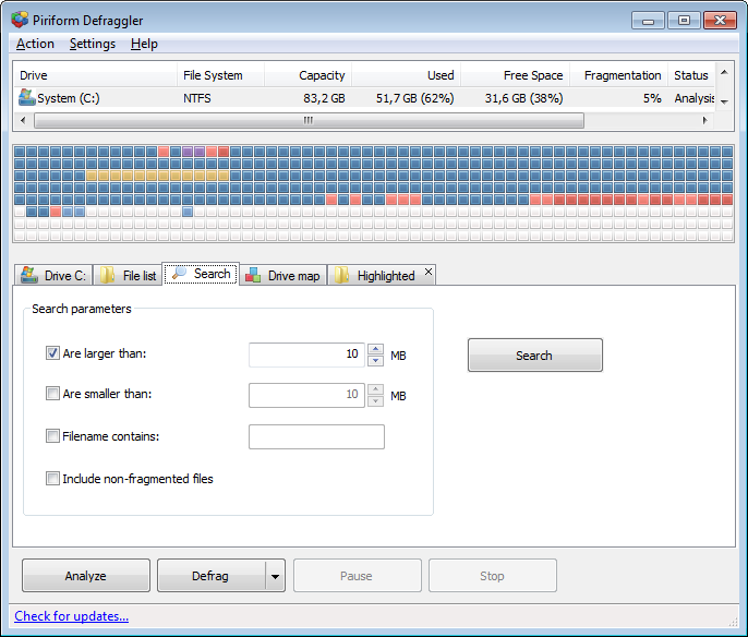 The search function allows you to only defragment the files you need to.