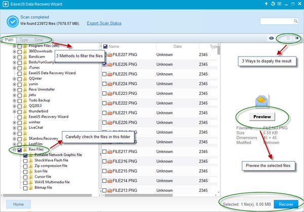 Preview and Recover the Files