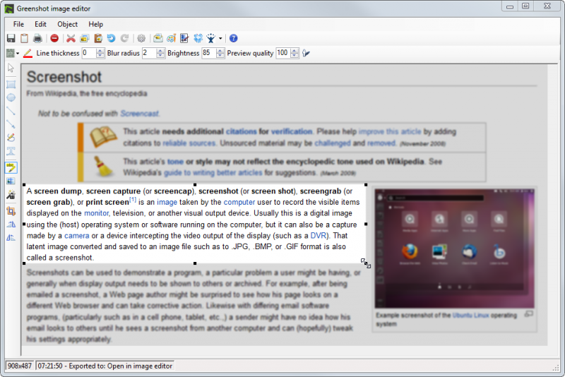 Highlighting an area using the Greenshot Image Editor