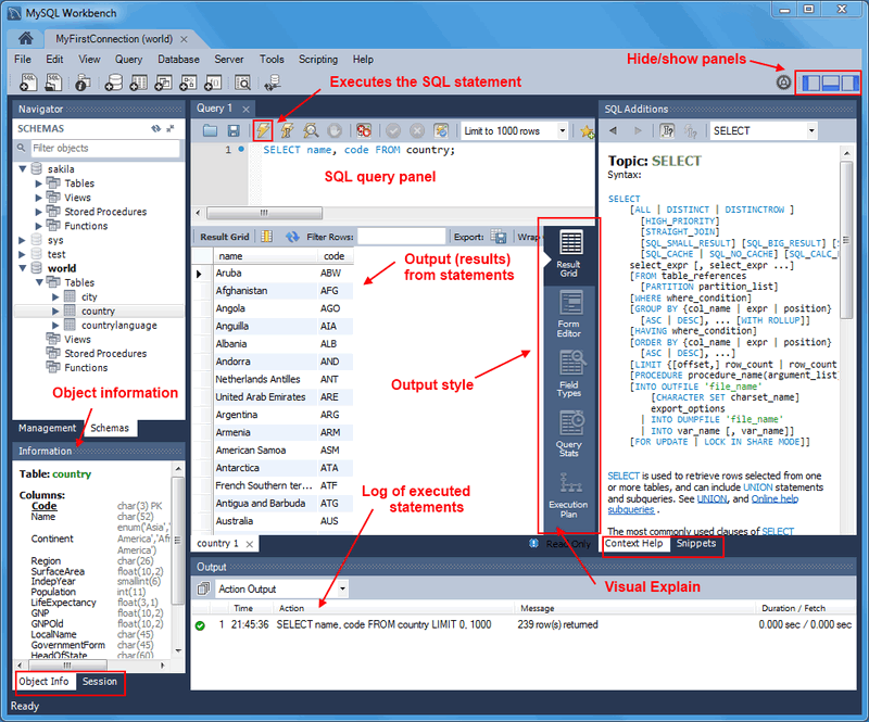 SQL Query Panel