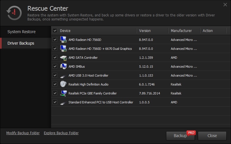 Backups Screen