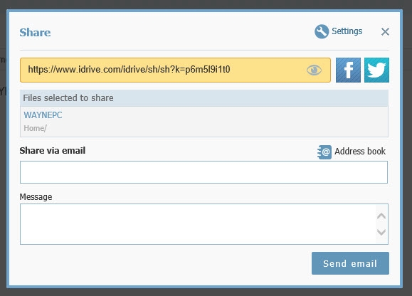 You can share files to Facebook, Twitter, and email in the Web interface.