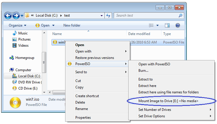 Mount ISO file with internal virtual drive