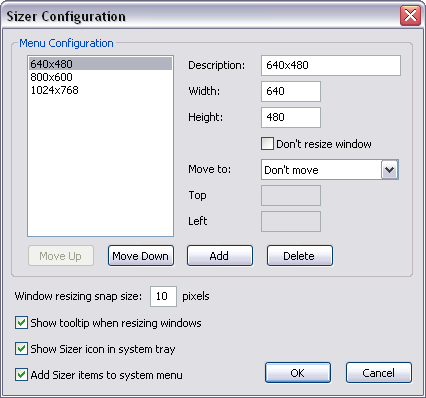 Configuring Sizer