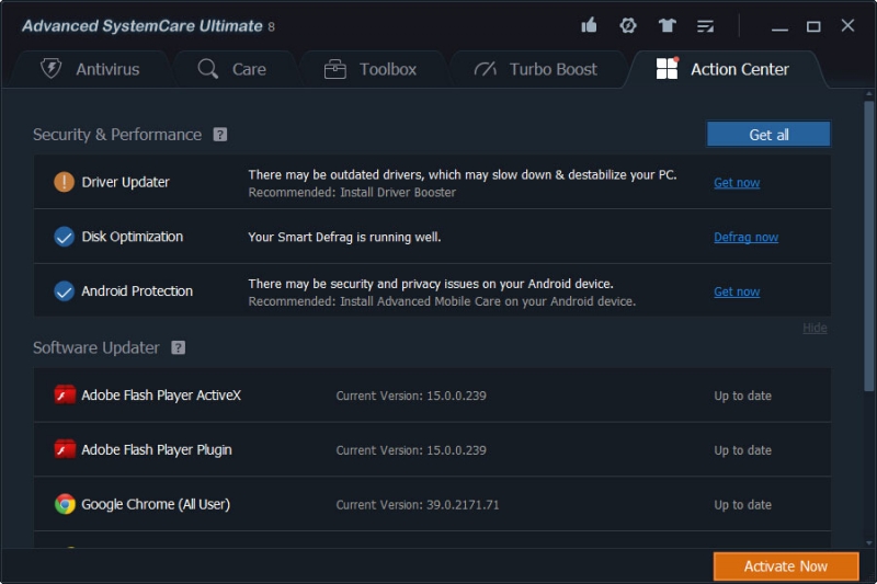 Action Center Screen