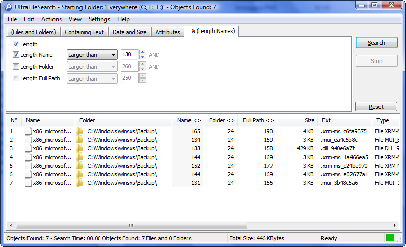 Tab Length Names - Length Larger than - Details View