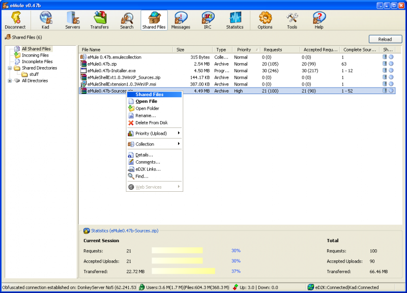 This dialog shows all you local files being shared over eMule.