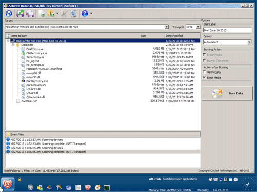 Data burning software Active@ CD/DVD Data Burner