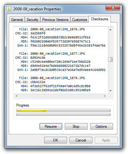 Shell file properties tab