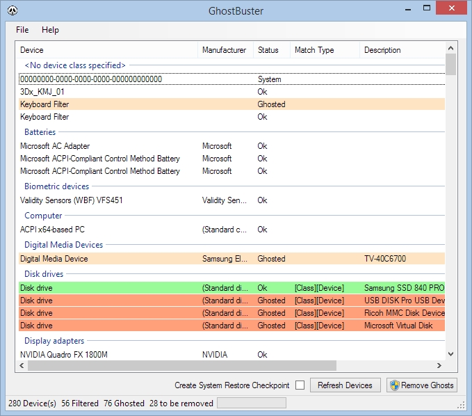 The yellow colored devices are set to be uninstalled when they become ghosted.