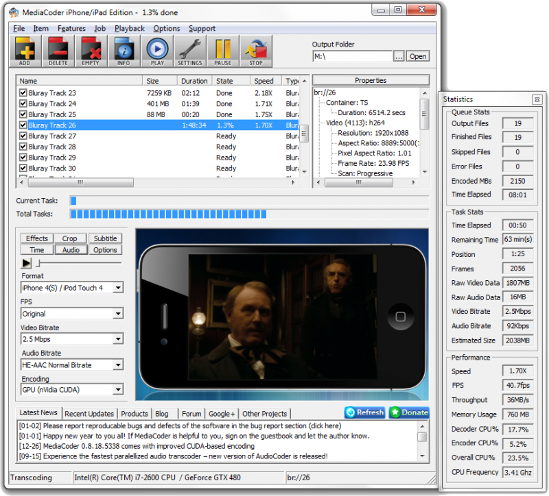 MediaCoder iPhone/iPad Edition ripping Blurary disc