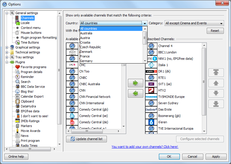 Settings dialog