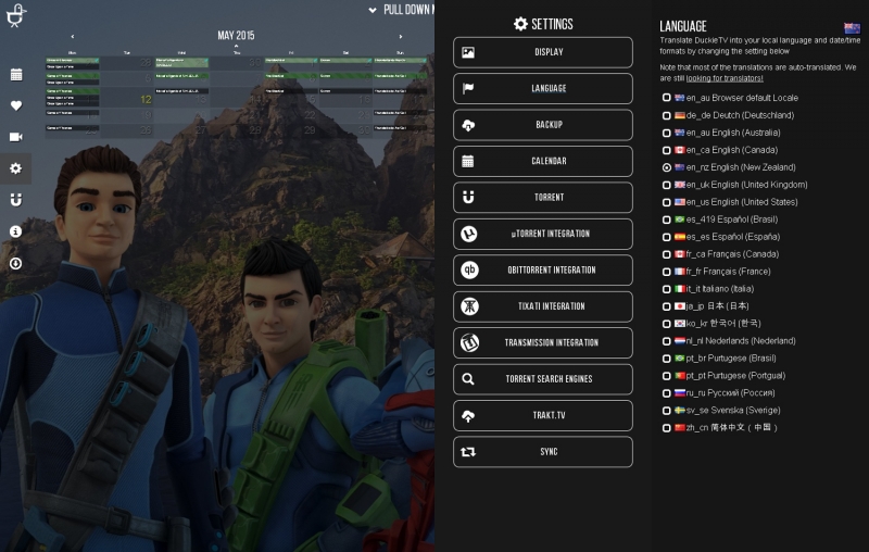 Control various settings to adjust DuckieTV to your needs, translated into your choice of 12 languages