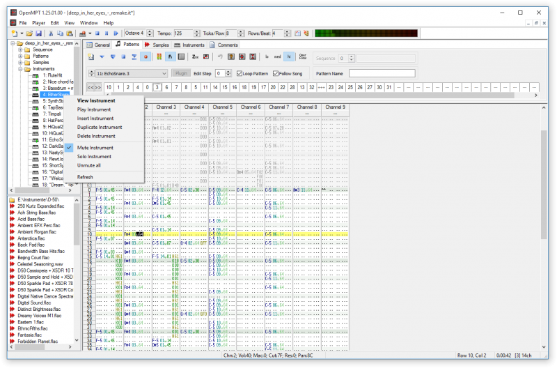 Controlling instruments through the tree view