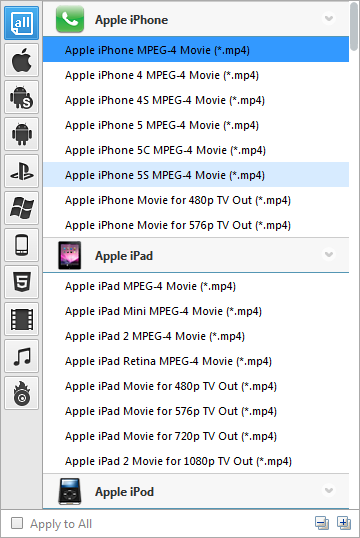 Select Output Video Profile
