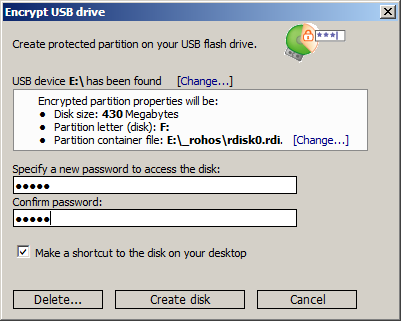 Create usb disk dialog