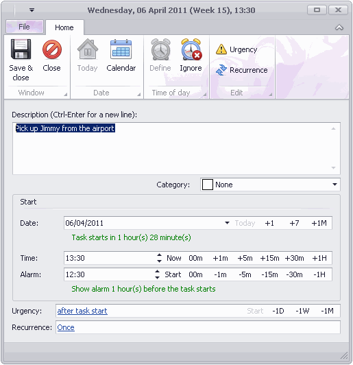 Task with time of day and alarm