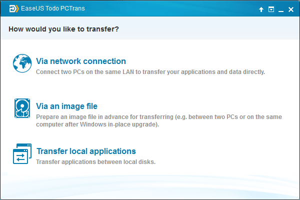 Transfer applications and data via network connection