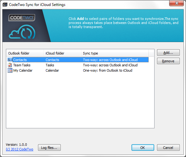 Selected pairs of folders for iCloud synchronization