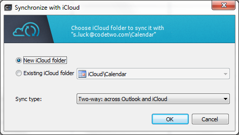 Choosing iCloud folder to sync it with Outlook folder