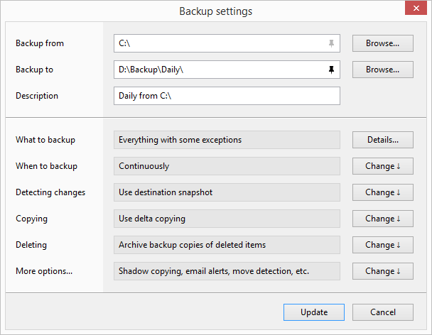 Backup settings