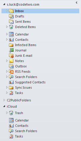 Personal folders and iCloud folders in Outlook