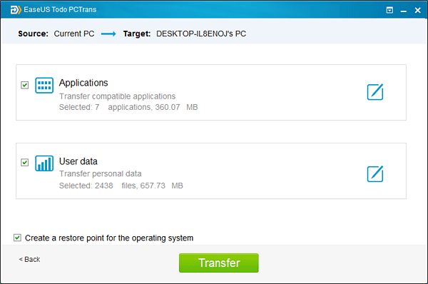 Transfer data or applications