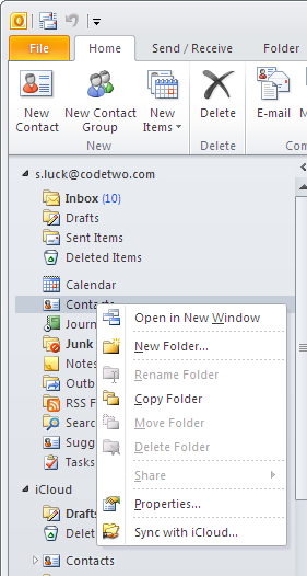 Syncing Outlook folder with iCloud