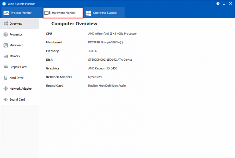 Hardware Monitor will display your PC's hardware information.